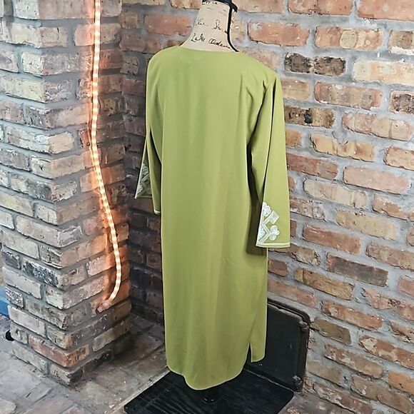 NWT Timeless Naeem Khan Chartreuse embroidered dress size Large - Picture 8 of 14